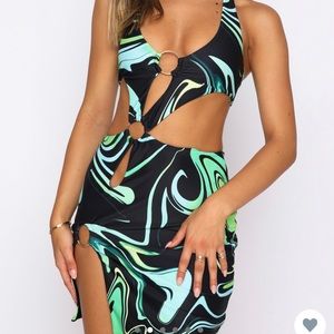 Party Girls Mini Dress in Green Swirl